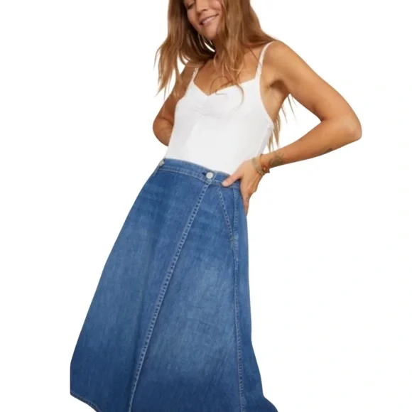 AMO Classic Blue A-Line Denim Skirt - Picture 1 of 6
